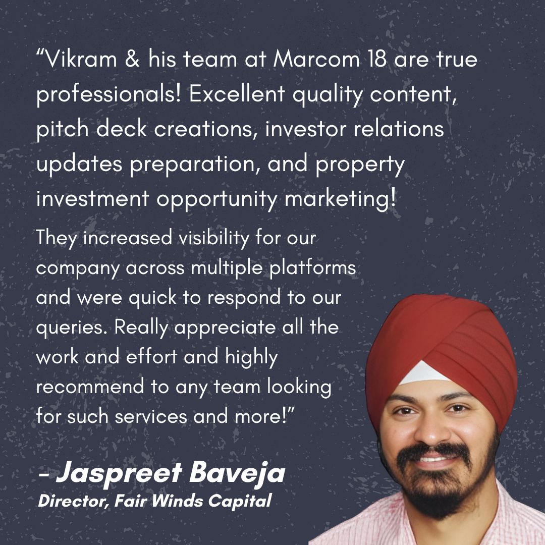 Client testimonial for Marcom18 and Vikram Jethwani