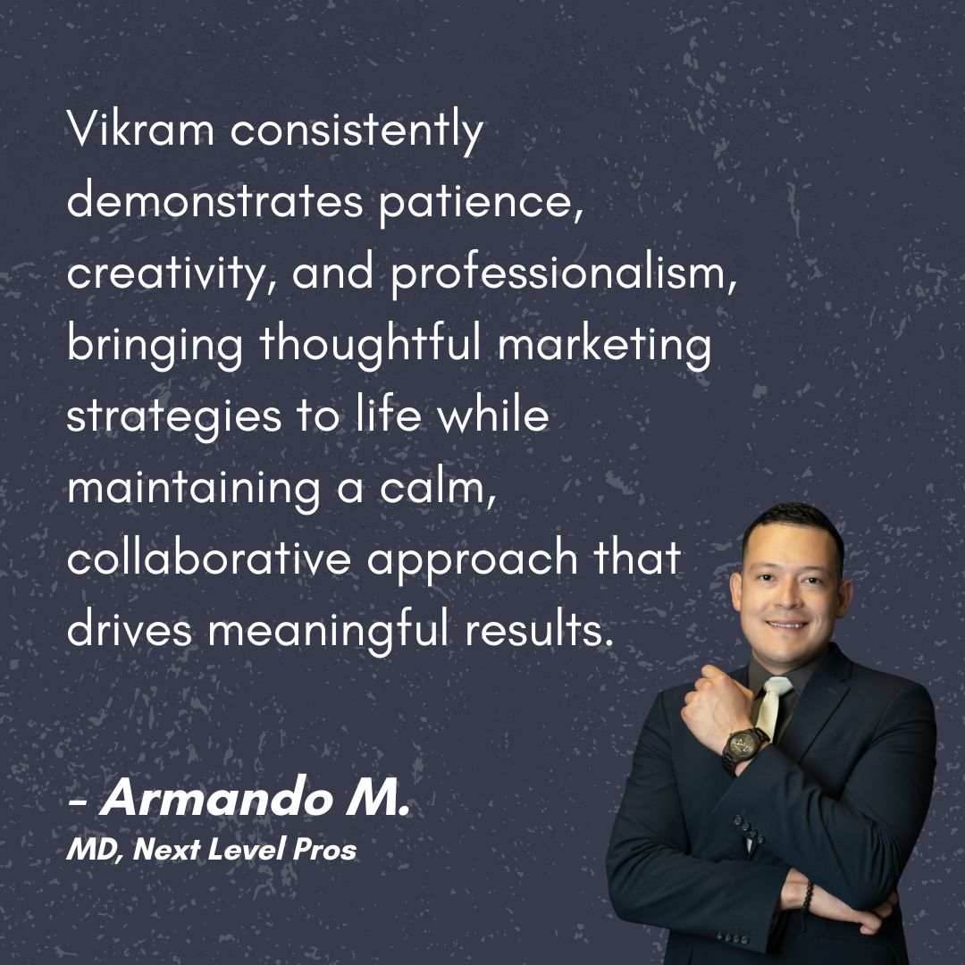 Client testimonial for Marcom18 and Vikram Jethwani